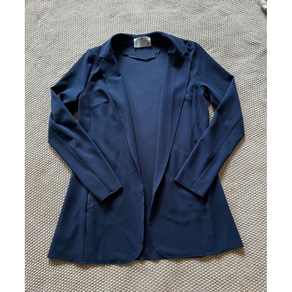 Ruff Hewn Womens Jacket Blazer Lightweight Stretch Navy Blue Pockets Sz Xs